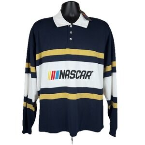 NASCAR Racing Rugby Shirt Long Sleeve Striped Polo Men's Large Loose Fit New
